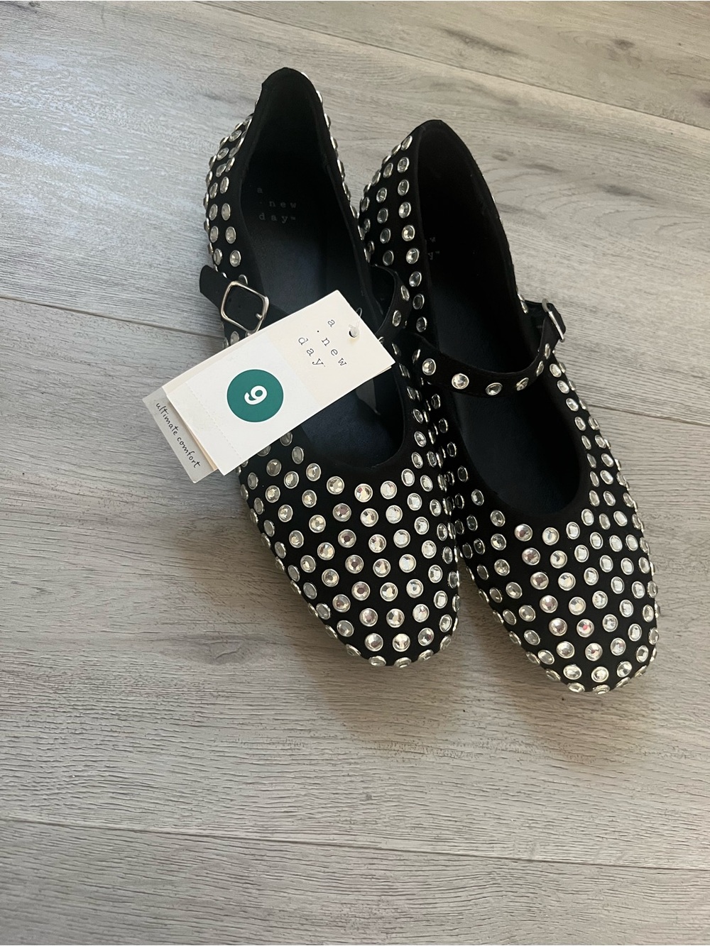 a new day Black Mary Jane Flats with Silver Studs